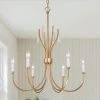 Modern Farmhouse Island Candlestick Chandelier Light, 6-Light Transitional Gold Chandelier with Crystal Adornment by Uolfin
