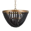 Modern Black & Brass Chandelier 3-Light Island Chandelier Light with Black Wood Beads by Uolfin