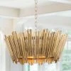 Modern Antique Gold Drum Island Chandelier Light, 3-Light Farmhouse Chandelier Pendant Light with Handmade Wood Strips by Uolfin