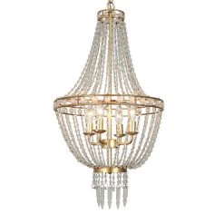 Transitional Beaded Empire Chandelier Light, 4-light Modern Farmhouse Boho Candlestick Chandelier with Crystal Beads by Uolfin