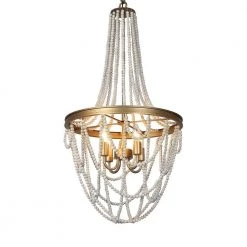 4-Light Modern Farmhouse Deep Gold Island Chandelier with White Wood Beads by Uolfin