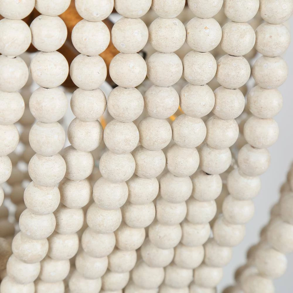 Farmhouse Antique Gold Pendant Light, 4-Light Bowl Dining Room Chandelier with White Wood Beads by Uolfin - Image 6