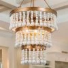 Modern Farmhouse Boho Dining Room Chandelier 6-Light Antique Gold Living Room Chandelier Light with White Wood Beads by Uolfin