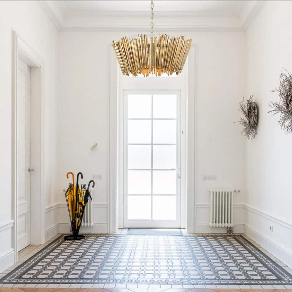 Modern Antique Gold Drum Island Chandelier Light, 3-Light Farmhouse Chandelier Pendant Light with Handmade Wood Strips by Uolfin - Image 7