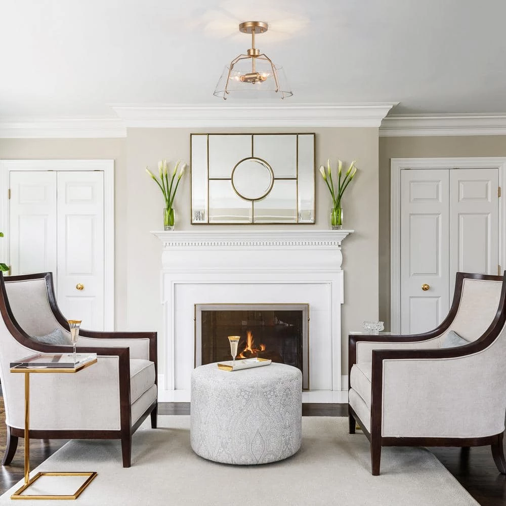 Modern Gold Round Ceiling Light Iros 3-Light Dome Bedroom Semi-Flush Mount Light with Seeded Glass Shade by Uolfin - Image 3