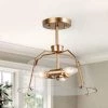 Modern Gold Round Ceiling Light Iros 3-Light Dome Bedroom Semi-Flush Mount Light with Seeded Glass Shade by Uolfin
