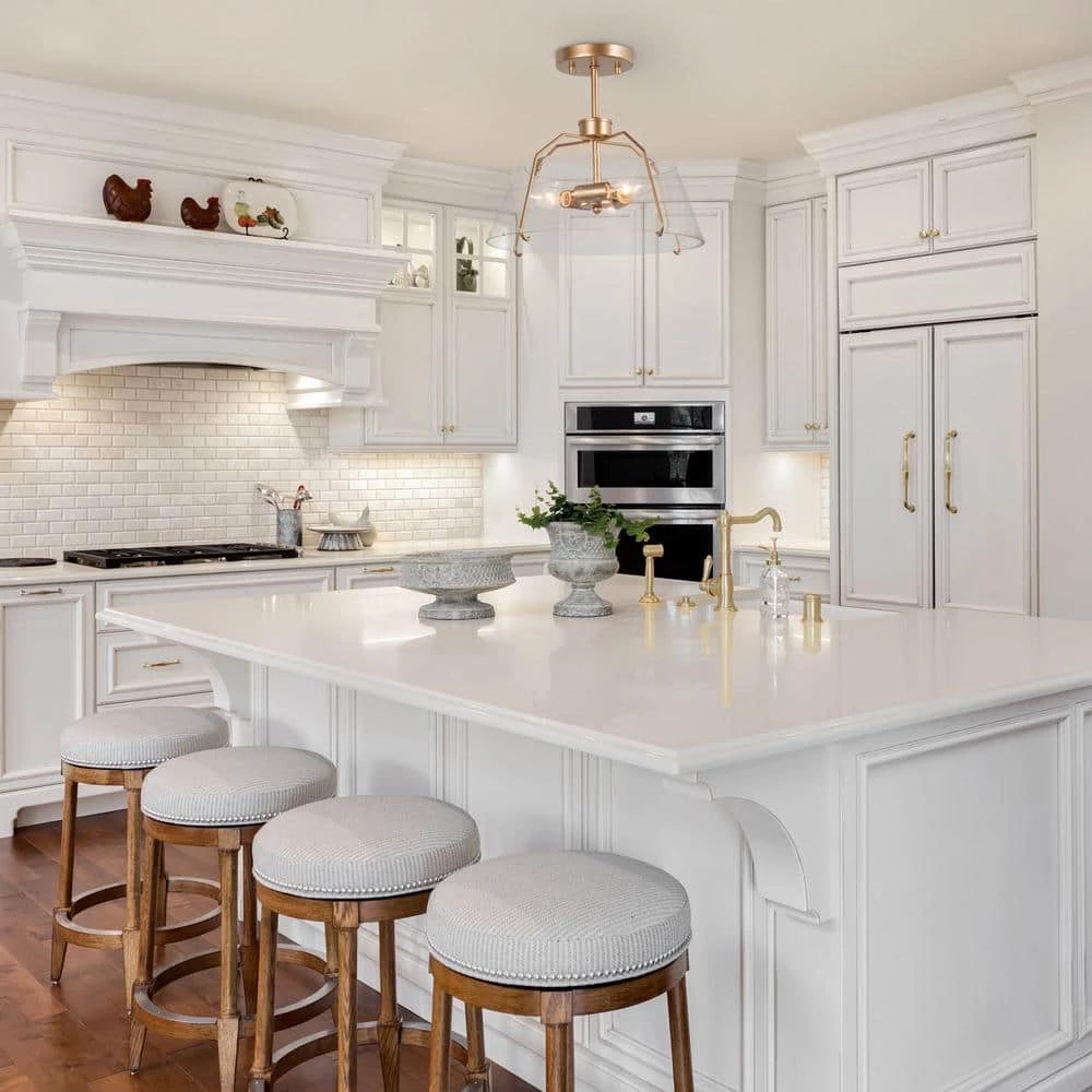 Modern Gold Round Ceiling Light Iros 3-Light Dome Bedroom Semi-Flush Mount Light with Seeded Glass Shade by Uolfin - Image 2