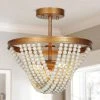 Modern Farmhouse Kitchen Ceiling Light 2-Light Antique Gold Dome Semi-Flush Mount Light with White Wood Beads by Uolfin