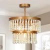 Modern Farmhouse Dining Room Ceiling Light 4-Light Antique Gold Round Semi-Flush Mount Light with White Wood Beads by Uolfin