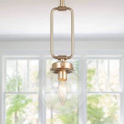 Modern Globe Island Pendant Light Naomi 1-Light Brass Gold Round Chandelier Pendant Light with Clear Glass Shade by Uolfin