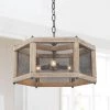 3-Light Farmhouse Solid Wood Cage Lantern Chandelier by Uolfin