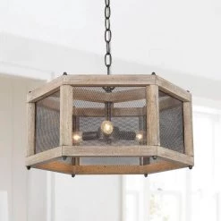 3-Light Farmhouse Solid Wood Cage Lantern Chandelier by Uolfin