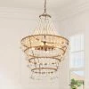 Modern Farmhouse Empire Beaded Chandelier, 3-Light Gold Transitional Tiered Boho Chandelier with Handmade Wood Beads by Uolfin