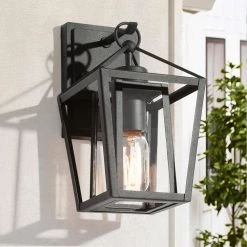 Modern Farmhouse Outdoor Wall Light, Arie 1-Light Industrial Black Cage Outdoor Lantern Sconce with Clear Glass Shade by Uolfin