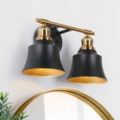 Modern Black Bathroom Wall Light, 14 in. 2-Light Farmhouse Gold Bell Wall Sconce by Uolfin