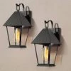 Modern Black Outdoor Pendant Light, Jared 1-Light Outdoor Wall Lantern Sconce Light with Seeded Glass Shade (2-Pack) by Uolfin