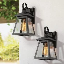 Farmhouse Black Outdoor Wall Sconce, 1-Light Modern Outdoor Lantern Sconce Light with Clear Glass Shade (2-Pack) by Uolfin