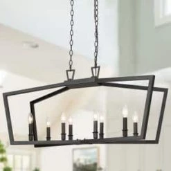 Modern Matte Black Candlestick Chandelier, 37 in. 8-Light Farmhouse Island Dining Room Cage Chandelier by Uolfin
