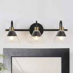 Modern Black Bathroom Vanity Light, 21.3 in. 3-Light Traditional Brass Gold Wall Light by Uolfin