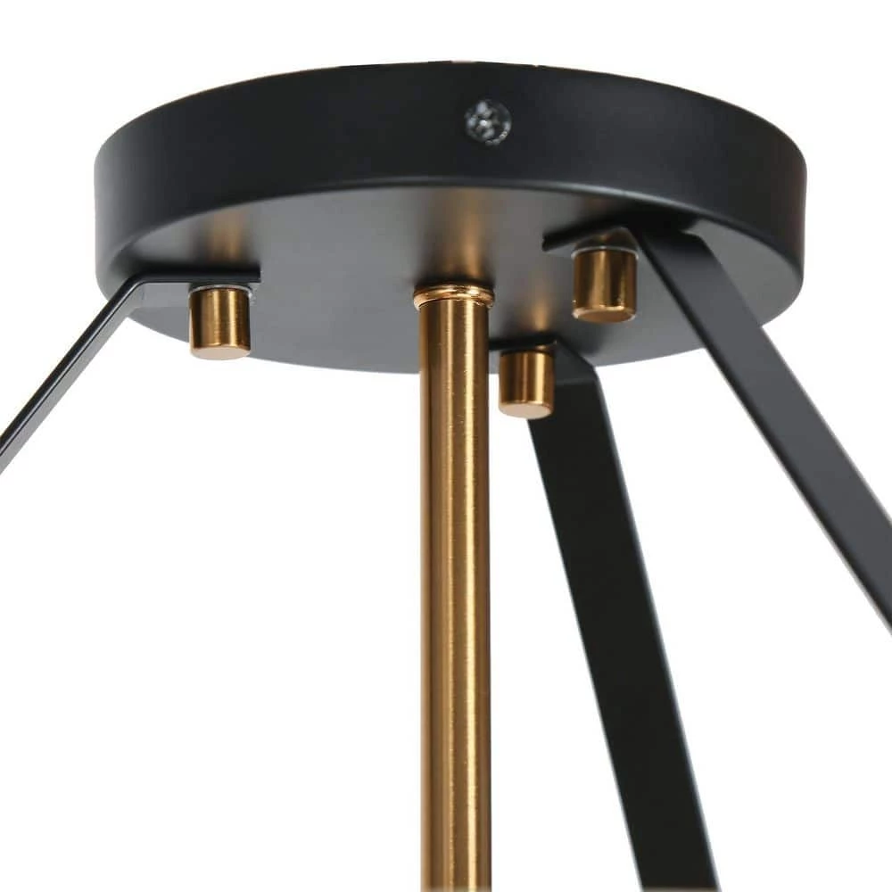 Modern Black Kitchen Chandelier, 2-Light Farmhouse Gold Bedroom Semi Flush Mount Light with Seeded Glass Shade by Uolfin - Image 6