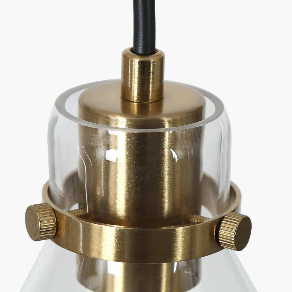 Modern Black and Brass Chandelier 3-Light Height Adjustable Ceiling Light with Teardrop Clear Glass Shades by Uolfin - Image 5