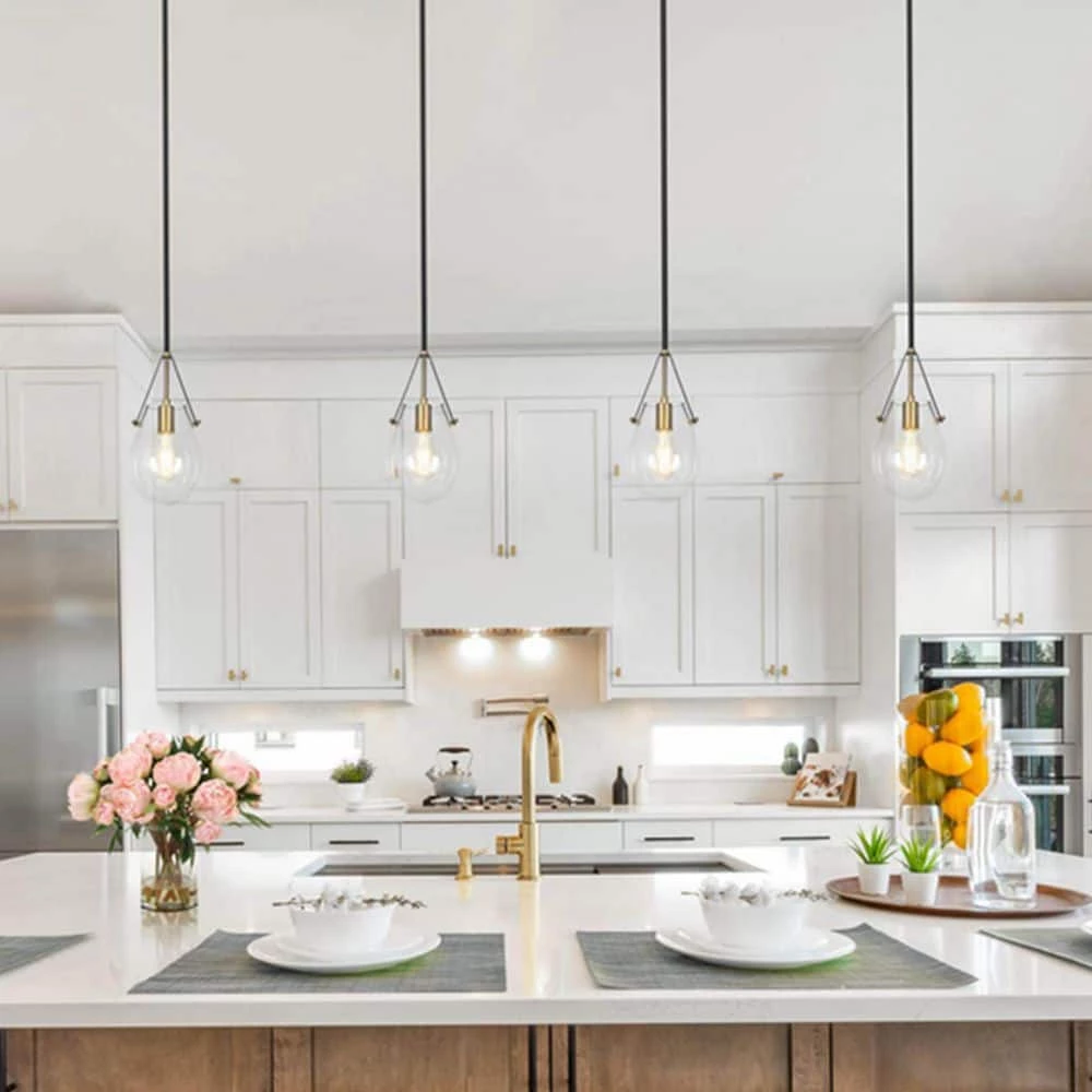 Modern Industrial Island Pendant Light, 1-Light Black Farmhouse Hanging Pendant light with Clear Gourd Glass Shade by Uolfin - Image 3