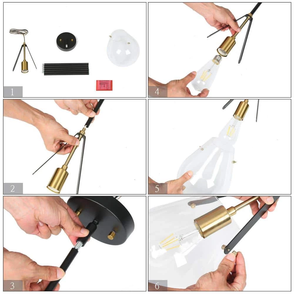 Modern Industrial Island Pendant Light, 1-Light Black Farmhouse Hanging Pendant light with Clear Gourd Glass Shade by Uolfin - Image 6