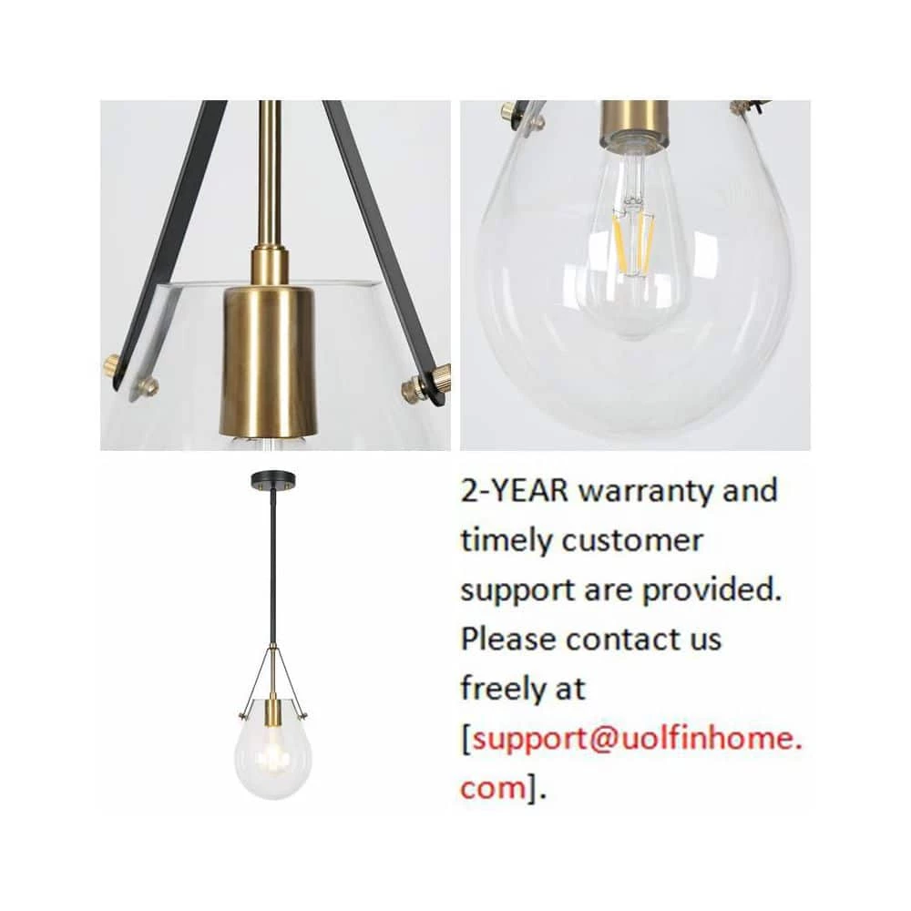 Modern Industrial Island Pendant Light, 1-Light Black Farmhouse Hanging Pendant light with Clear Gourd Glass Shade by Uolfin - Image 4