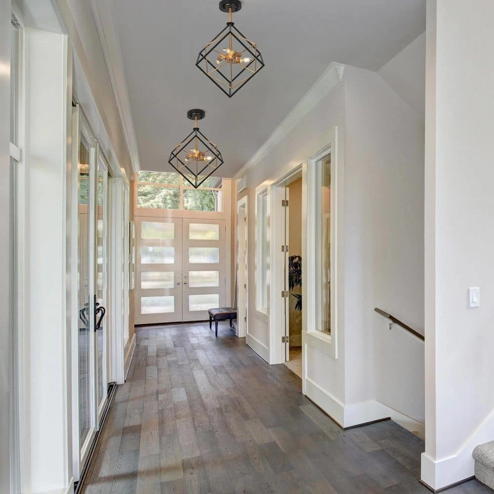 3-Light Black Gold Sputnik Geometric Modern Industrial Caged kitchen Semi-Flush Mount Chandelier for Dining Room by Uolfin - Image 3