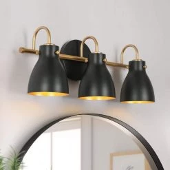 Farmhouse Black Bathroom Vanity Light, 22 in. 3-Light Modern Gold Bell Wall Sconce Light by Uolfin