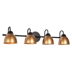 30.5 in. 4-Light Black and Gold Vanity Light with Metal Shades by Uolfin