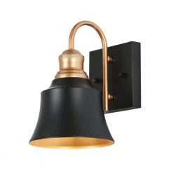 1-Light Black and Gold Wall Sconce with One Metal Shade by Uolfin