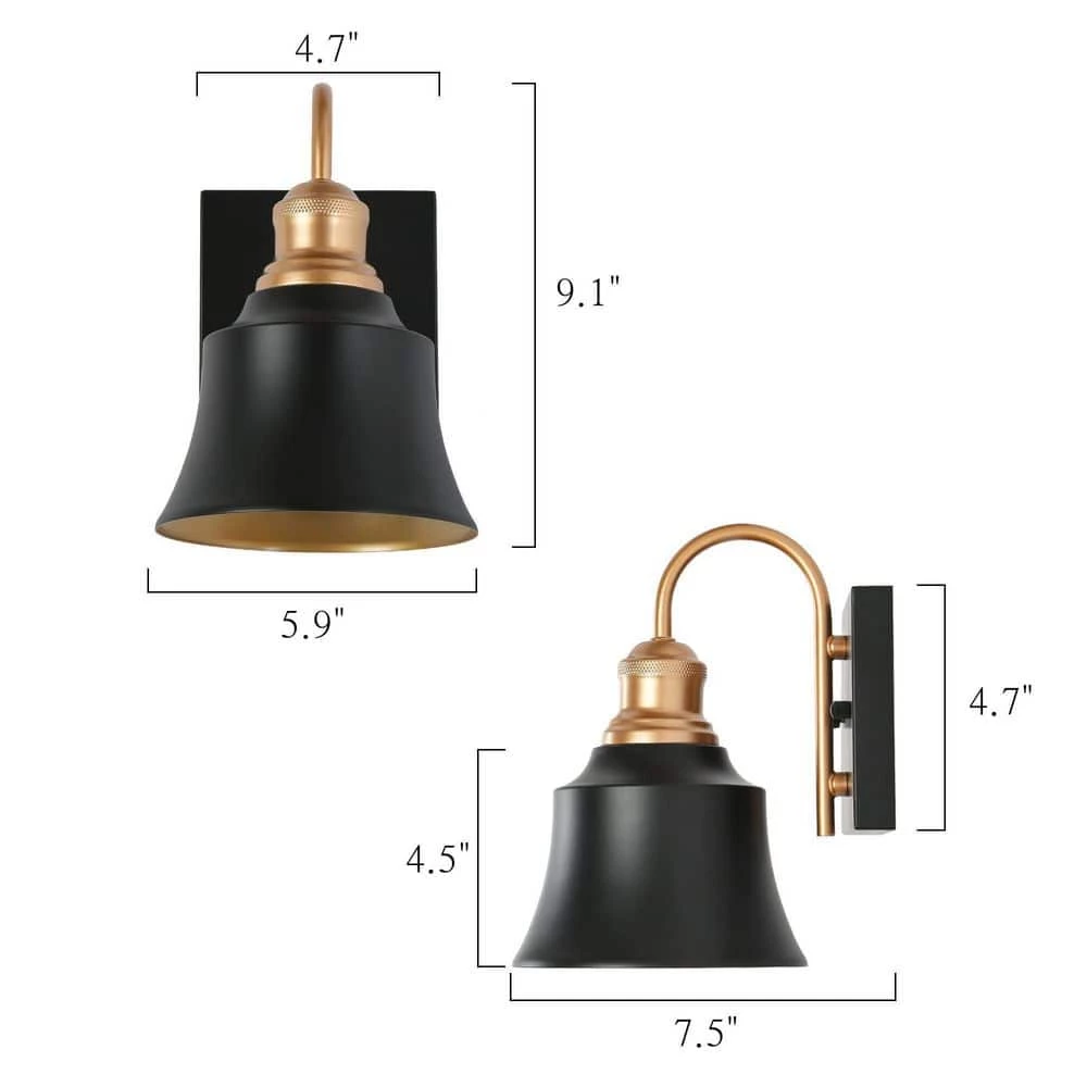 1-Light Black and Gold Wall Sconce with One Metal Shade by Uolfin - Image 4