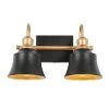 2-Light Black and Gold Wall Sconce with Metal Shades by Uolfin