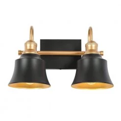 2-Light Black and Gold Wall Sconce with Metal Shades by Uolfin