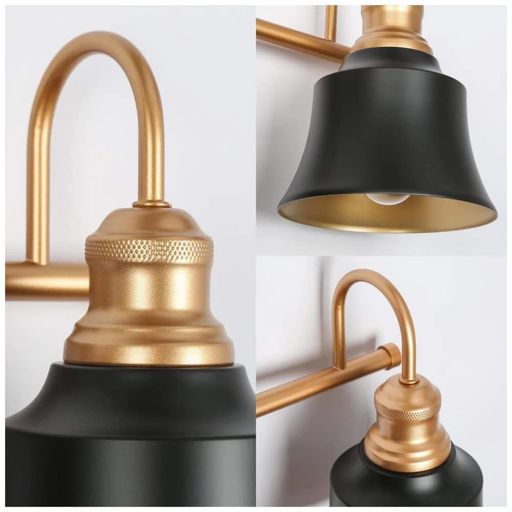 22.8 in. 3-Light Black and Gold Vanity Light with Metal Dome Shades by Uolfin - Image 5