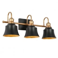 22.8 in. 3-Light Black and Gold Vanity Light with Metal Dome Shades by Uolfin