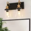 Modern Industrial Bathroom Wall Sconce 2-Light Black and Gold Transitional Bell Vanity Light with Clear Glass Shades by Uolfin