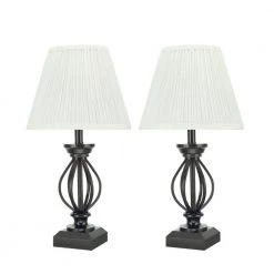 17-1/2 in. Black Metal Wire Table Lamp with Pleated Empire Shaped Lamp Shade in White (2-Pack) by ASPEN Creative CORPORATION:Aspen Creative Corporation