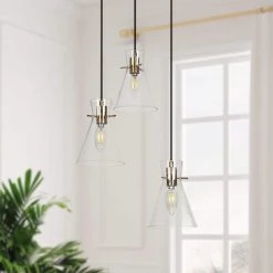 Modern Farmhouse Linear Island Chandelier Pendant Light, 3-Light Black Transitional Chandelier with Seeded Glass Shades by Uolfin