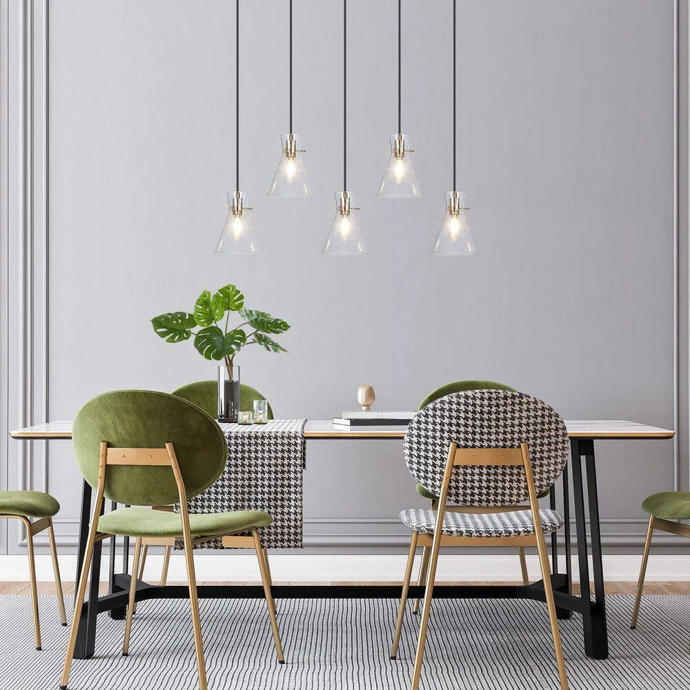 Modern Farmhouse Island Chandelier Light, 5-Light Black and Gold Transitional Chandelier with Seeded Glass Shades by Uolfin - Image 9