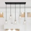Modern Farmhouse Island Chandelier Light, 5-Light Black and Gold Transitional Chandelier with Seeded Glass Shades by Uolfin