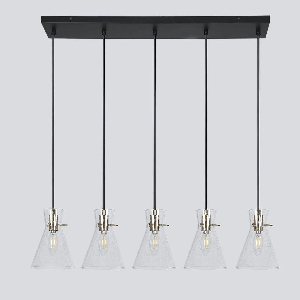 Modern Farmhouse Island Chandelier Light, 5-Light Black and Gold Transitional Chandelier with Seeded Glass Shades by Uolfin - Image 5