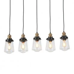 5-Light Modern Black and Brass Linear Island Chandelier Light with Clear Glass Shades by Uolfin