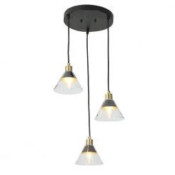 3-Light Modern Black and Brass Torch Pendant light with Clear Glass Shades by Uolfin