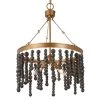 3-Light Black and Brass Gold Chandelier Light with Wooden Beads by Uolfin