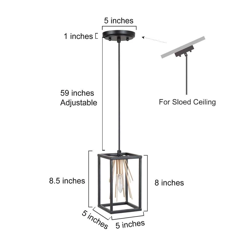 Modern Lantern Kitchen Island Pendant Light 1-Light Black and Brass Cage Pendant Light with Firework Shape Design by Uolfin - Image 4