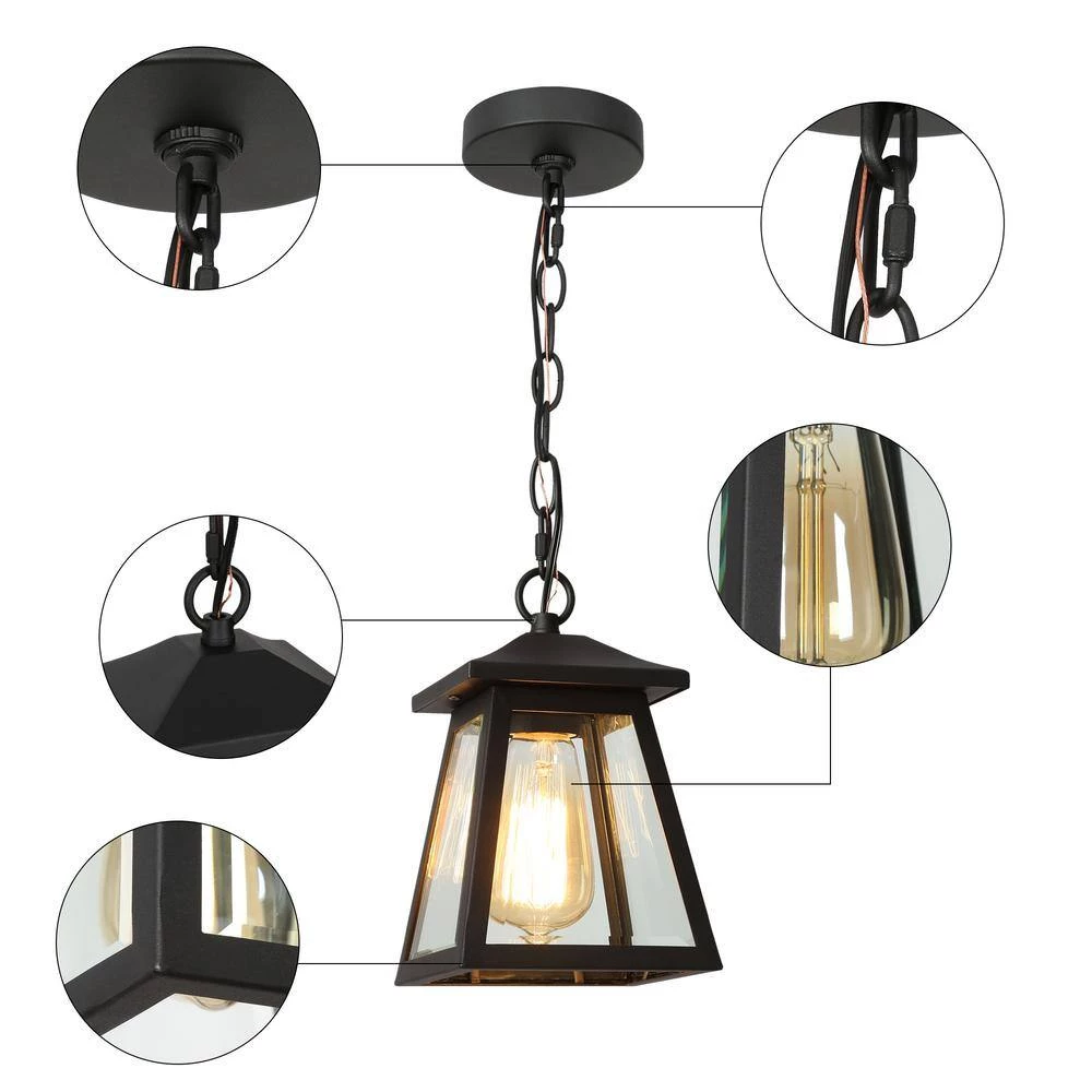 Modern Black Outdoor Hanging Light, Exton 1-Light Lantern Outdoor Patio Celing Pendant Light with Clear Glass Shade by Uolfin - Image 6