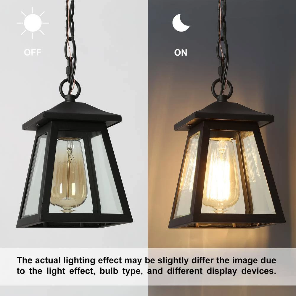 Modern Black Outdoor Hanging Light, Exton 1-Light Lantern Outdoor Patio Celing Pendant Light with Clear Glass Shade by Uolfin - Image 7