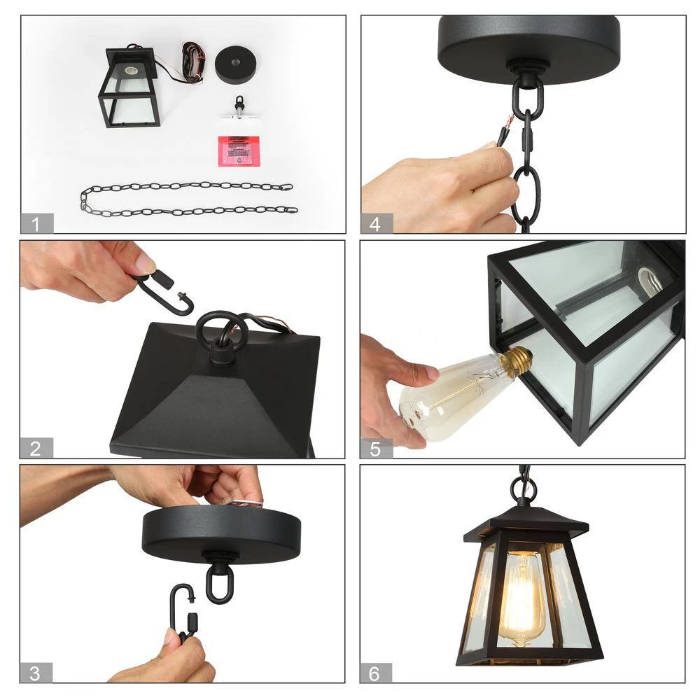 Modern Black Outdoor Hanging Light, Exton 1-Light Lantern Outdoor Patio Celing Pendant Light with Clear Glass Shade by Uolfin - Image 5